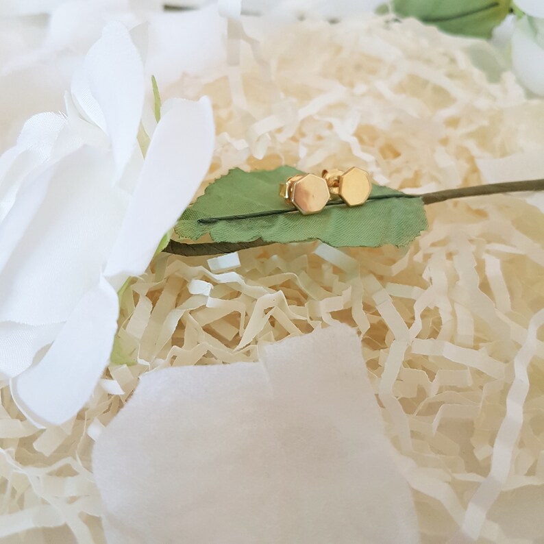 polygon studs minimalist Heptagonal 18k gold plated geometric stud earrings heptagon tiny boho flat full geo small