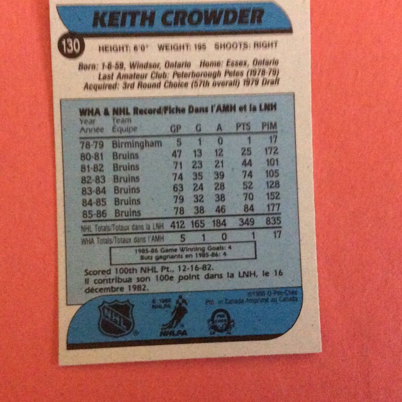 O-Pee-Chee #130 Hockey 198687 Keith Crowder