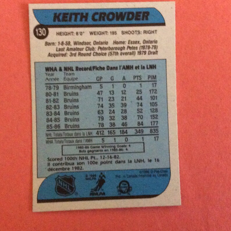 O-Pee-Chee #130 Hockey 198687 Keith Crowder