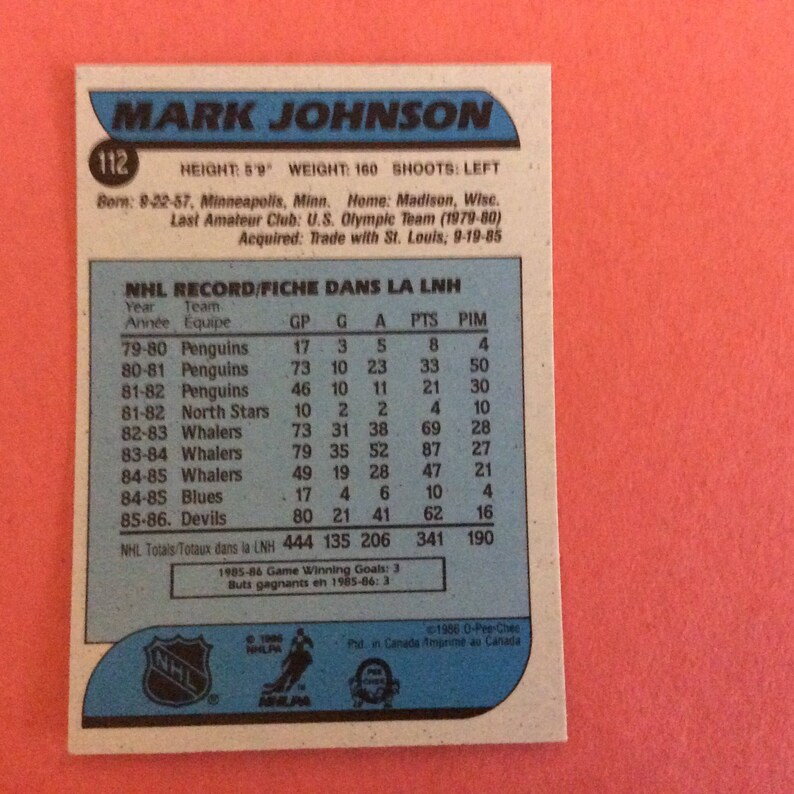 O-Pee-Chee #112 Mark Johnson Hockey 198687