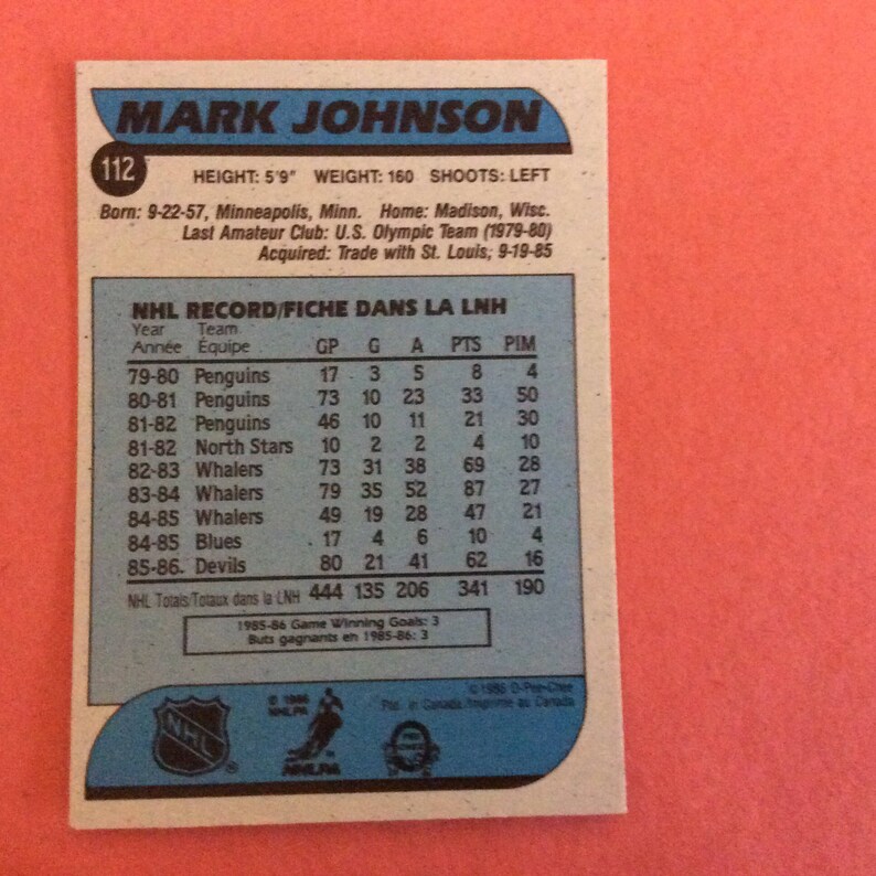 O-Pee-Chee #112 Mark Johnson Hockey 198687