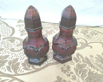 Vintage Cape Cod 1876 Avon, Salt & Pepper Shaker Set, Ruby Red Glass