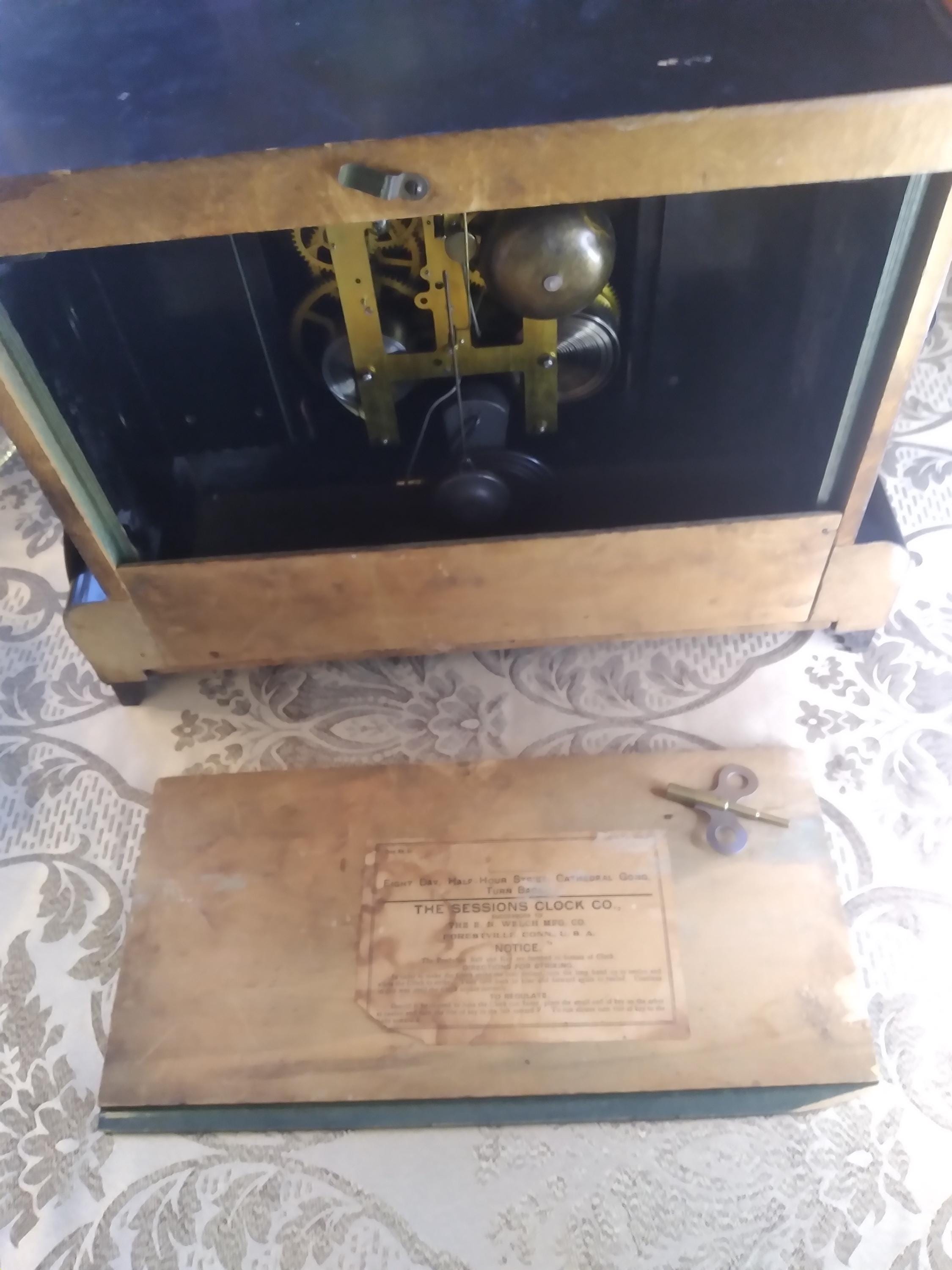 Antique Sessions 2 Pillar Mantle Clock Black 1930s 8 Day Half Hour ...