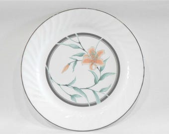 Corelle TIGER LILY 10 1/4" DINNER Plates Orange Wildflower Swirl Rim