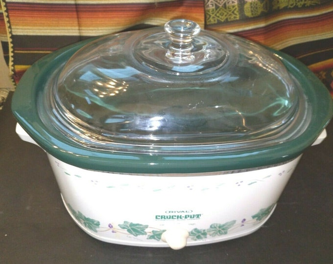 Rival Oval Crock Pot 4.5 Quarts Model 3755 Green Ivy Green Stoneware