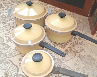 Vintage Westbend Super Health  Aluminum Cookware Set 8 Piece Yellow 1,1.5,2,4 quart