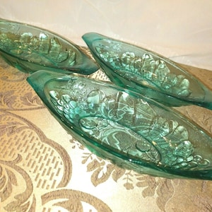 Indiana Blue Carnival Glass Harvest grape Poppy Pickle Dish Set of 3