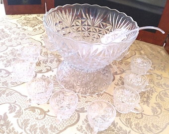 2402 Anchor Hocking Arlington Punch Bowl 18 Pc Vintage Set - Etsy
