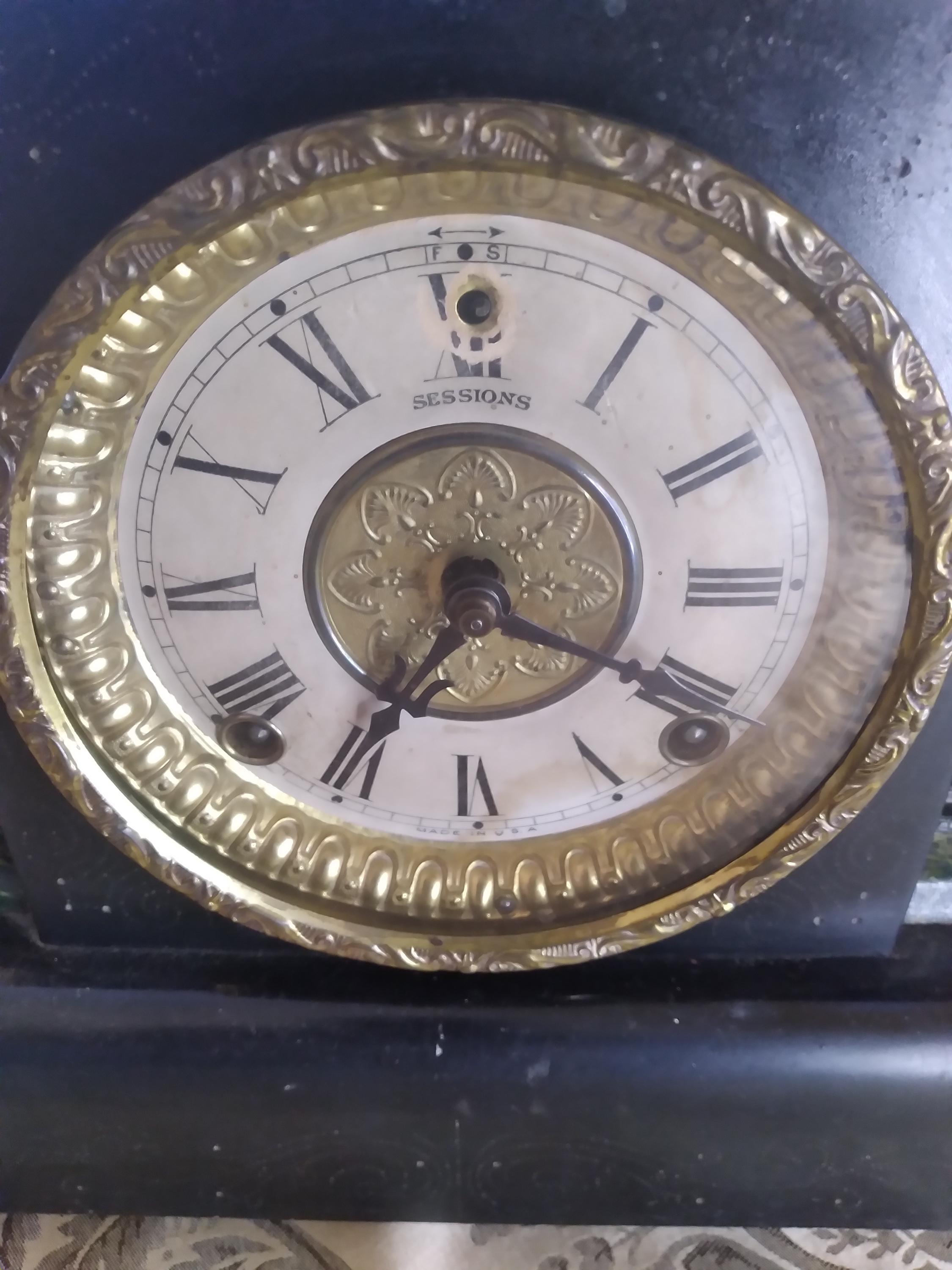 Antique Sessions 2 Pillar Mantle Clock Black 1930s 8 Day Half Hour ...
