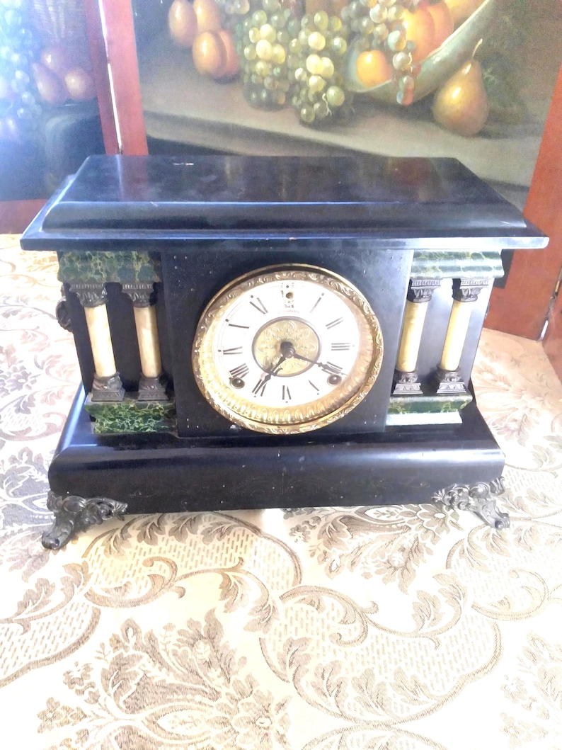 Antique Sessions 2 Pillar Mantle Clock Black 1930s 8 Day Half Hour ...