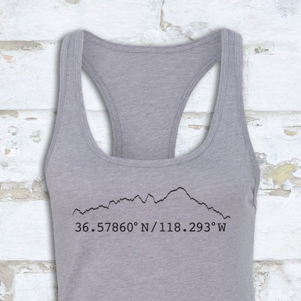 MT. WHITNEY GPS Coordinates Racerback Tank | jmt gps shirt | John Muir Trail Tank | Mount Whitney Tank