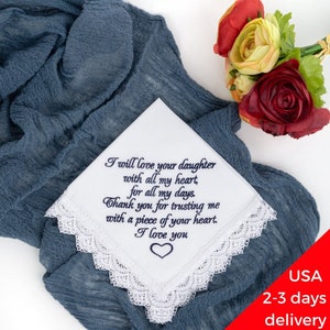mother of the bride gift from groom, wedding handkerchief, embroidered handkerchief, parent of the bride gift, ladies handkerchief, cotton