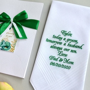 Mother to Son handkerchief to my son Wedding gift for son on wedding day from mom Personalized custom embroidered hankerchief today a groom