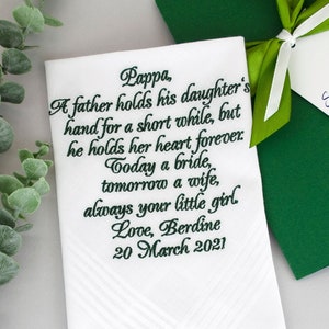Father of the bride wedding handkerchief for dad from daughter personalized hankerchief embroidered daddy hankies