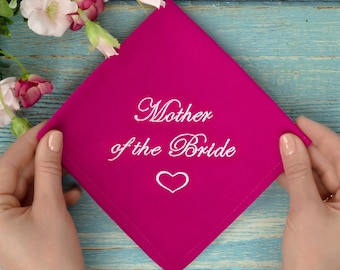 Mother of the Bride Tears of Joy Keepsake, Embroidered Viva Magenta Hanky, Pink Galentines Gift