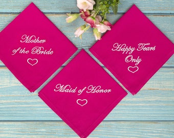 Viva Magenta Custom Handkerchief Accessory Ideas Personalized wedding gift for Maid of Honor from Bride Pink embroidered Bridal Shower gift