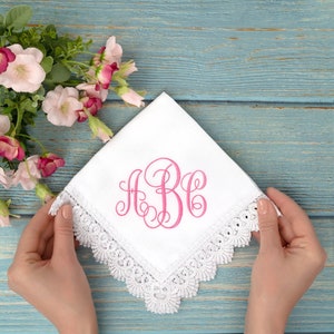 Monogram cotton hankerchief Personalized Custom Embroidered Hankerchief Monogrammed Hanky Initial Handkerchief Customizable Hankie image 1