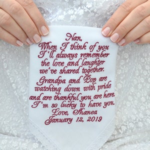 Grandmother Wedding Gift for Grandparents wedding handkerchief for Grandma Gift Great Grandma gift personalized Grandfather Gift first time image 1