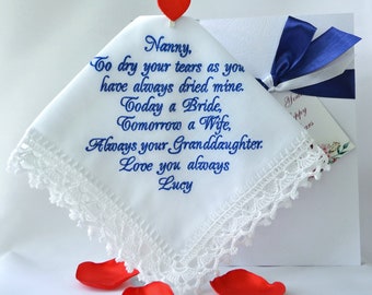 Nanny gift Gifts for Nanny Personalized grandma gift for grandparent hankerchief embroidered Handkerchief for grandmother of the bride