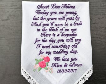 Gift for her Flower girl gift Flower girl handkerchief Wedding Handkerchief Wedding gift for Flower girl bride gift something blue hankie