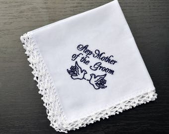 step mother of the groom gift stepmom of the groom wedding handkerchief bonus mom stepmother favor on wedding day embroidered hankerchief