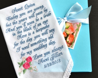 Flower girl handkerchief something blue gift Gift for her Wedding gift something old for bride gift bridal gift bridesmaids gifts for flower