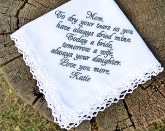 Wedding handkerchief, Gift for mom, Wedding gift for mother, Handkerchief for mother of the bride, Gift from the Bride personalized mom gift