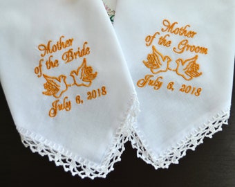 Wedding Handkerchief set for Mother of the Bride and Mother of the Groom from Bride Wedding Hankie Set Wedding Handkerchief Mother in law
