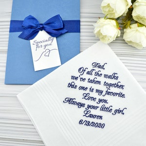 Wedding Handkerchief Father of the Bride Hankerchief Wedding Gift for Dad from Daughter Personalized Gift Dad Custom Wedding Favor image 1