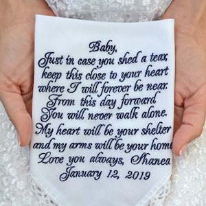 Groom Gifts from Bride on Wedding Day Grooms handkerchief Custom Wedding Vow Art Fiance hankerchief Future Husband poem vows hankie image 5