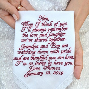 Grandmother Wedding Gift for Grandparents wedding handkerchief for Grandma Gift Great Grandma gift personalized Grandfather Gift first time image 2