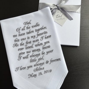 Wedding embroidered dad handkerchief hanky hankies Hankerchief for Dad Father of the Bride gift from daughter personalized dad Wedding gifts