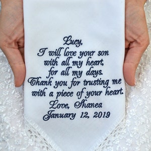 Mother of the groom gift Future mother in law hanky Wedding handkerchief embroidered hankerchief Groom mom gift from Bride Parents gift