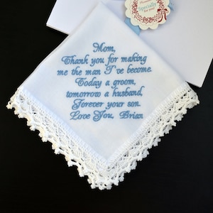 Wedding gift for Mother of the Groom from son, Wedding handkerchief for mom, Mother of the groom gift from son, Embroidered handkerchief