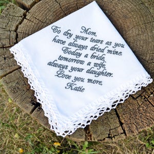 Wedding handkerchief, Gift for mom, Wedding gift for mother, Handkerchief for mother of the bride, Gift from the Bride personalized mom gift image 1