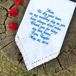 Personalized gift for mother of the bride Mom Wedding handkerchief from daughter Mother wedding gift Parents gift To dry your tears hankies