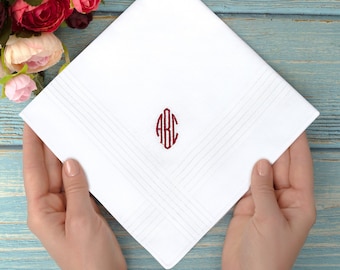 Monogrammed Mens Handkerchief - Christmas gift Personalized Men's Hankie Custom Embroidered Cotton Hankie Monogram