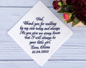Personalized Wedding handkerchief for Dad from Daughter, Father of the Bride Embroidered Hanky