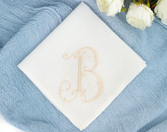 Monogrammed linen handkerchief - Gift for her - Custom Bridal hankie - Hankerchief for bride - Bridesmaid gifts - Personalized hanky - Ivory