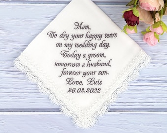 Mother of the Groom gift - Gift from Groom to Mom - Mom gifts ideas - Mamma wedding handkerchief - Gift ideas for mother - To dry your tears