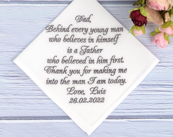 Father of the Groom Gift, Dad Wedding Handkerchief from Son, Parent Hankerchief