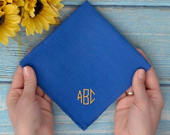 Linen monogrammed handkerchief - initials pocket square - royal blue monogramm mens handkerchief - grooms linen handkerchief - custom gift