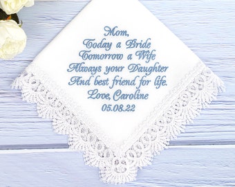 Mother of the Bride wedding handerchief - Embroidered hankies - Gift from daughter - Parents of the Bride - Mom wedding gifts - Hankerchief