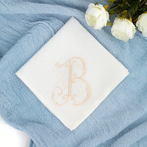 Monogrammed linen handkerchief - Gift for her - Custom Bridal hankie - Hankerchief for bride - Bridesmaid gifts - Personalized hanky - Ivory