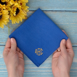 Linen Monogrammed Handkerchief - Initials Pocket Square - Royal Blue ...
