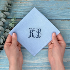 Monogrammed linen handkerchief embroidered - Something blue for bride wedding gift - Bridal handkerchief - Personalized custom hankerchief