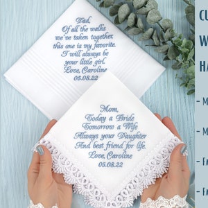 Wedding Handkerchief Mom Hankerchief from daughter Mother of the Bride Gift Dad hankie Father custom keepsake