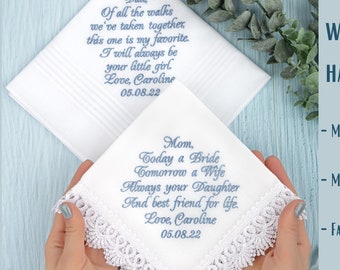 Wedding Handkerchief Mom Hankerchief from daughter Mother of the Bride Gift Dad hankie Father custom keepsake