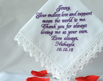 Step mother of the bride gift Bonus Mom wedding handkerchief for StepMom from Bride Step Mom hankerchief Second mom gifts Stepmother gift