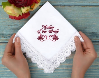 Mother of the Bride wedding handkerchief - Parents wedding gift from Bride and Groom on wedding day - Navy wedding - Burgundy hankerchief